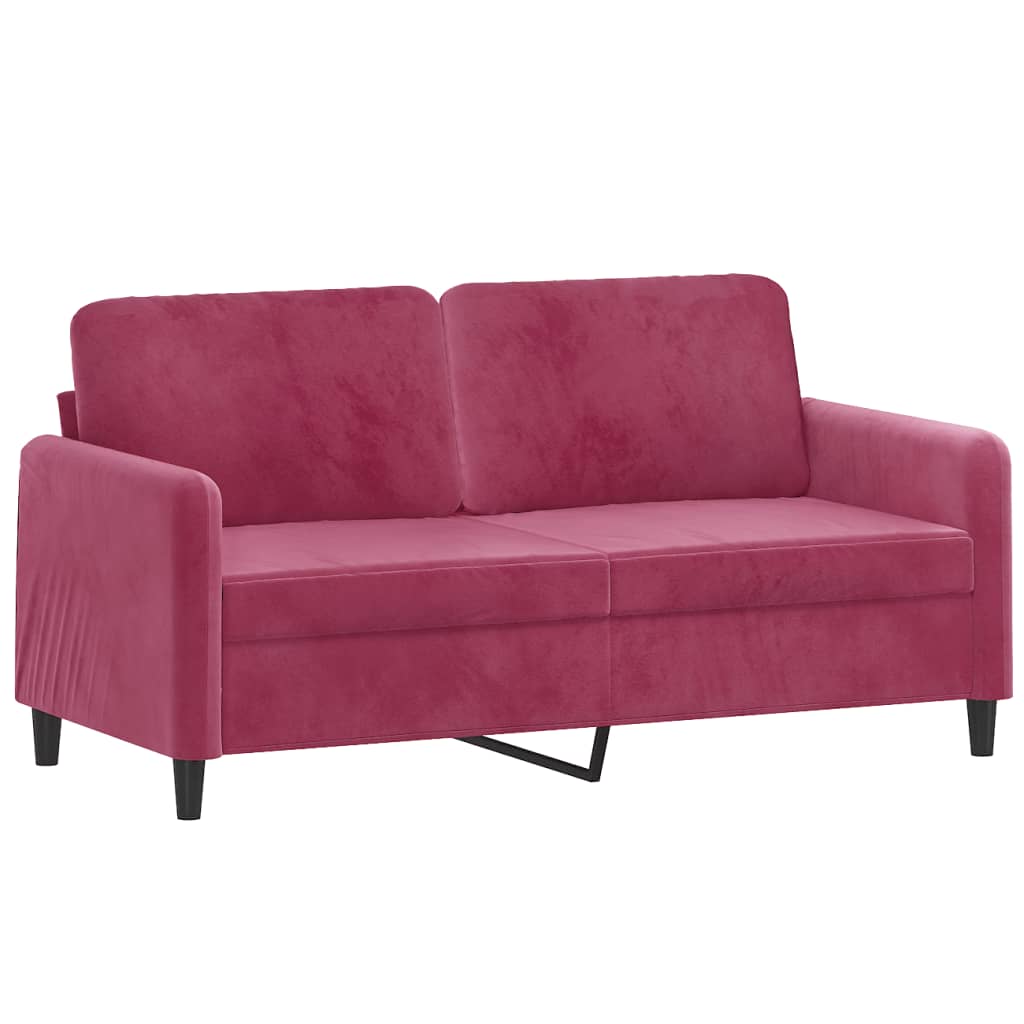 sofasæt 2 dele med puder velour vinrød