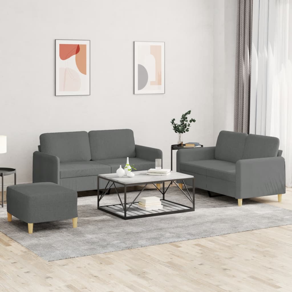 sofasæt 3 dele med hynder stof mørkegrå