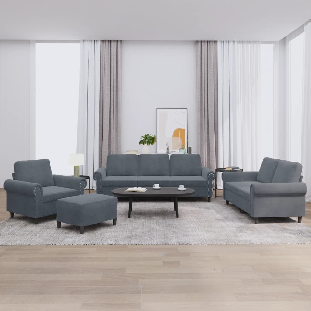 sofasæt 4 dele med hynder velour mørkegrå