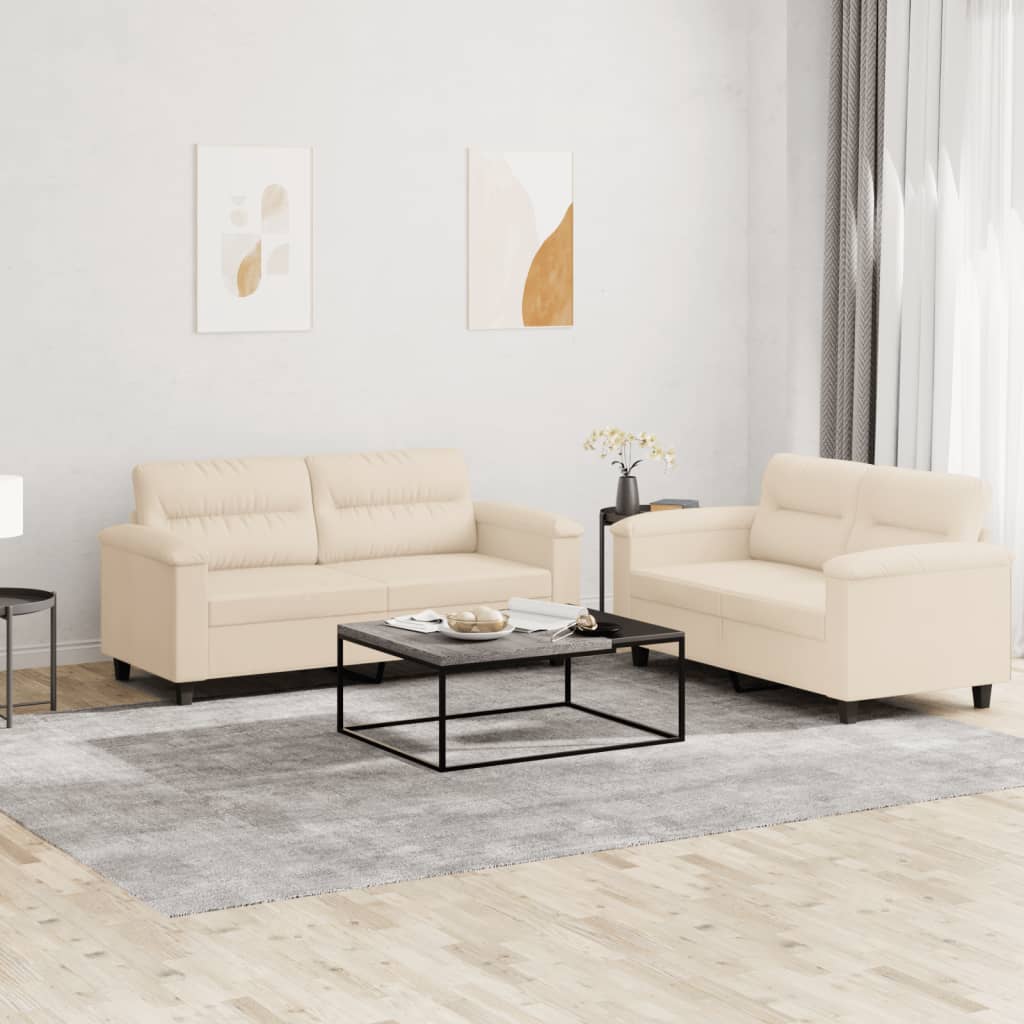 sofasæt 2 dele med hynder mikrofiberstof beige