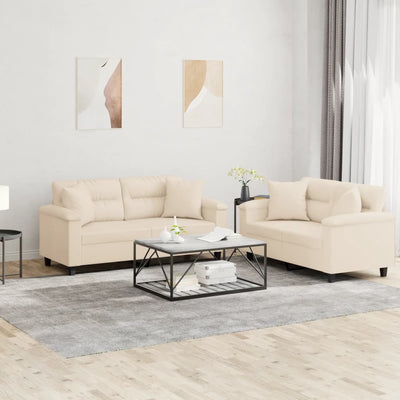 sofasæt 2 dele med puder mikrofiberstof beige