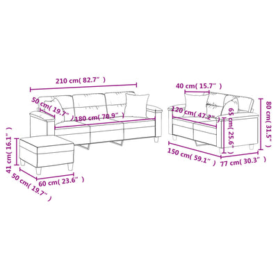 sofasæt 3 dele med puder mikrofiberstof cremefarvet