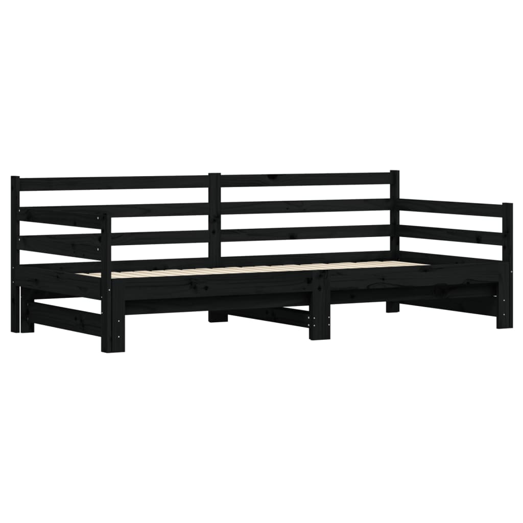 daybed med udtræk 80x200 cm massivt fyrretræ sort