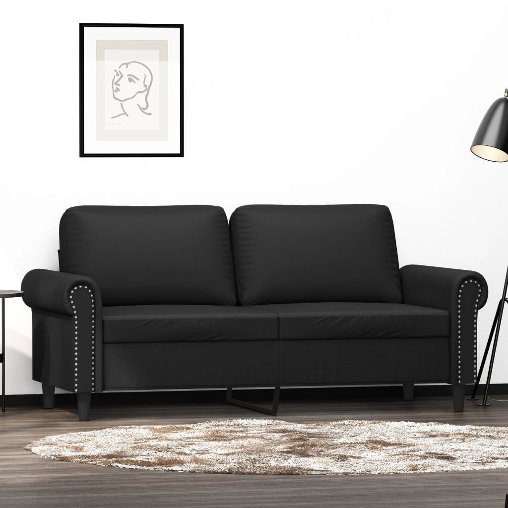 2-personers sofa 140 cm kunstlæder sort