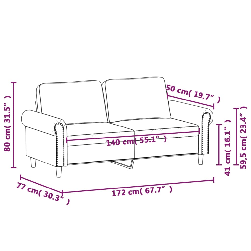 2-personers sofa 140 cm kunstlæder vinrød