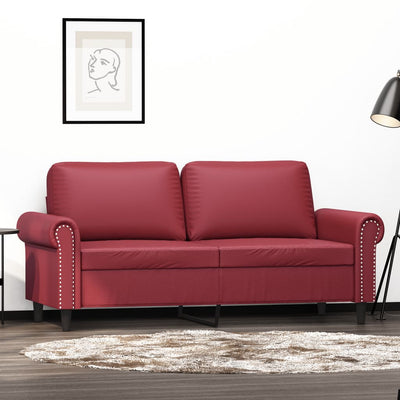 2-personers sofa 140 cm kunstlæder vinrød