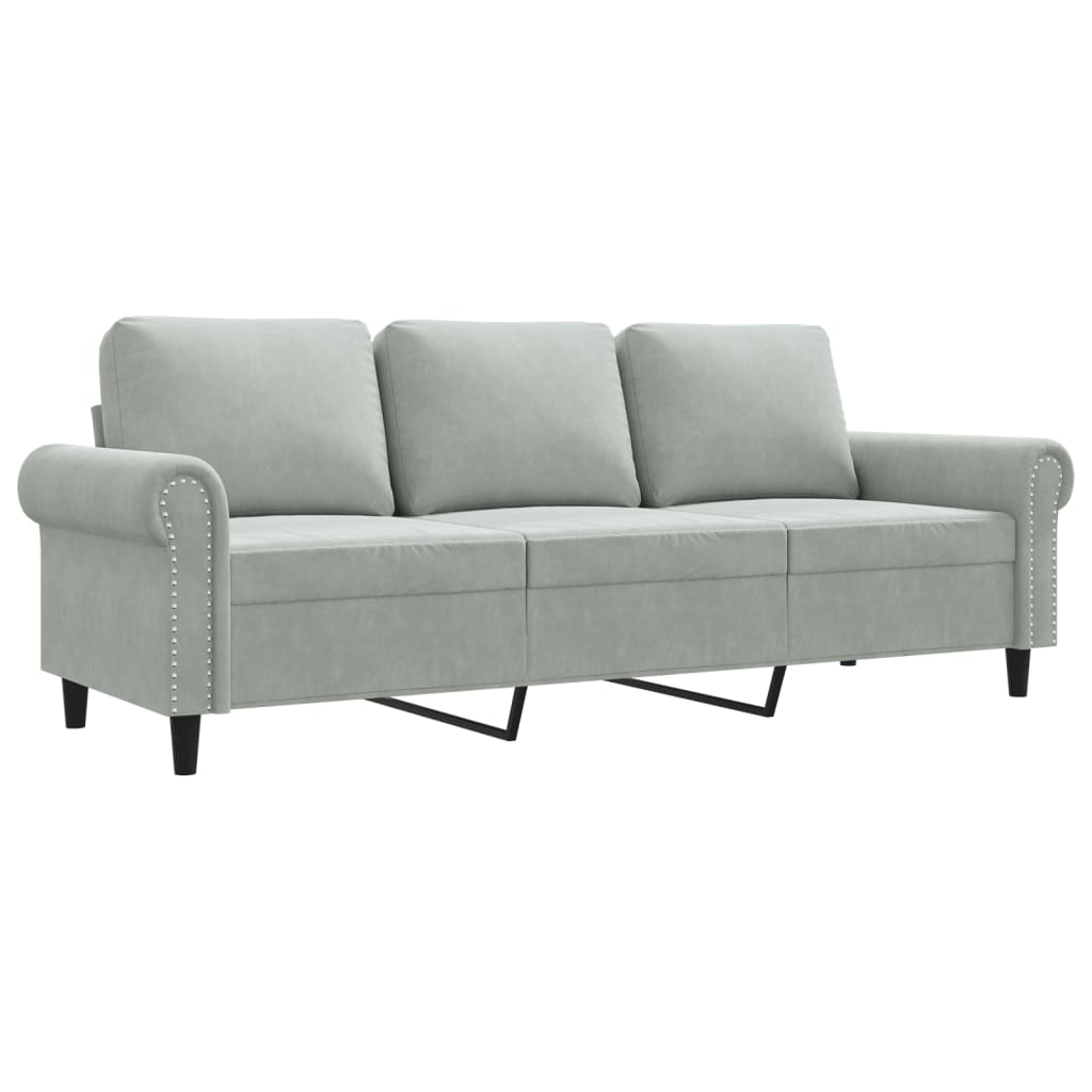 3-personers sofa 180 cm velour lysegrå