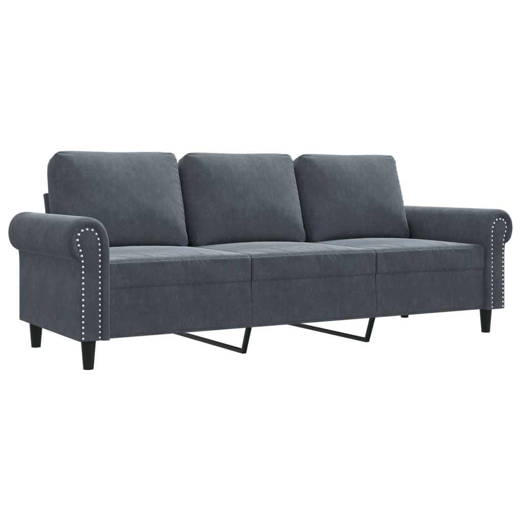 3-personers sofa 180 cm fløjl mørkegrå