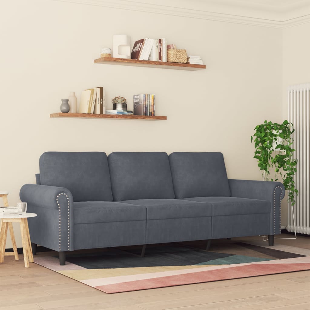 3-personers sofa 180 cm fløjl mørkegrå