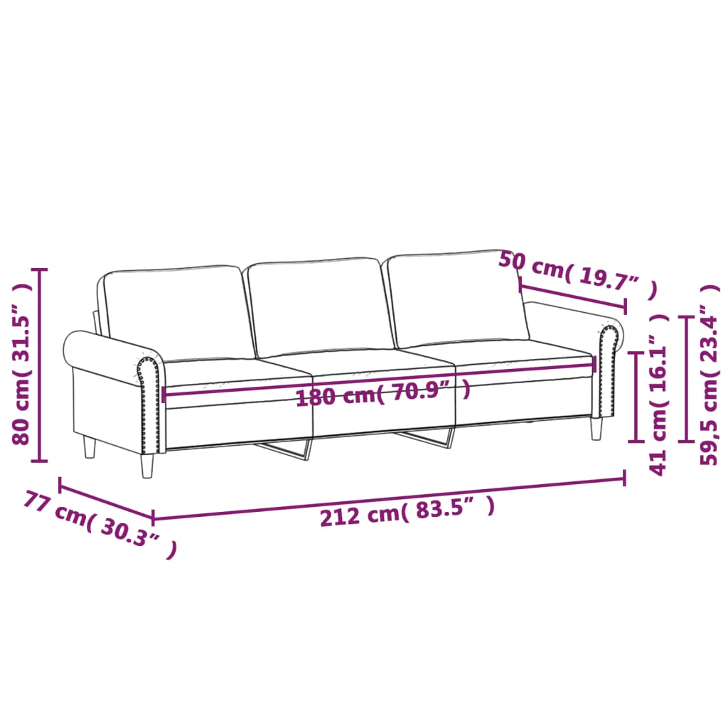 3-personers sofa 180 cm fløjl mørkegrå