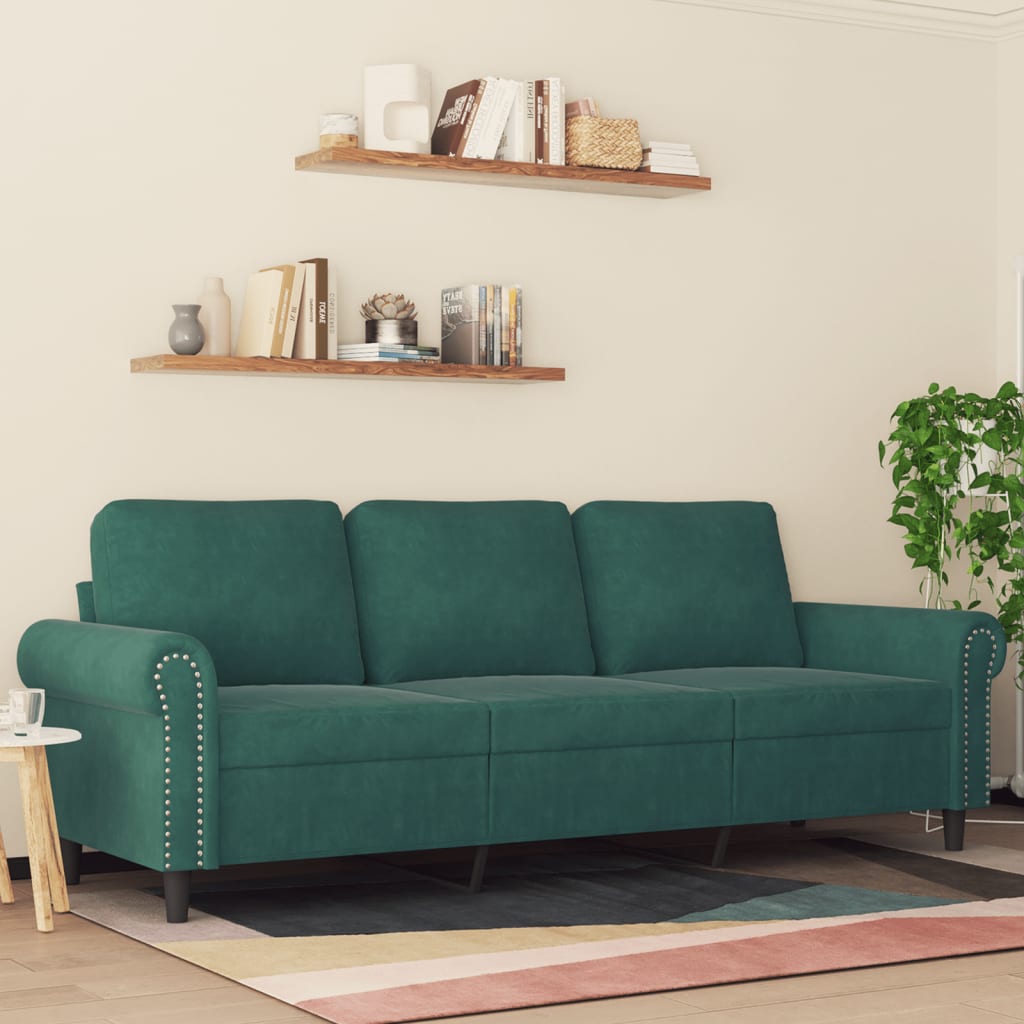 3-personers sofa 180 cm fløjl mørkegrøn