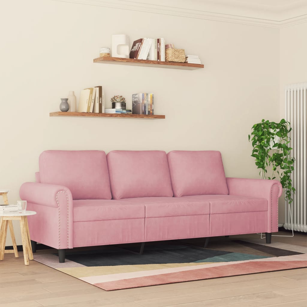 3-personers sofa 180 cm fløjl lyserød