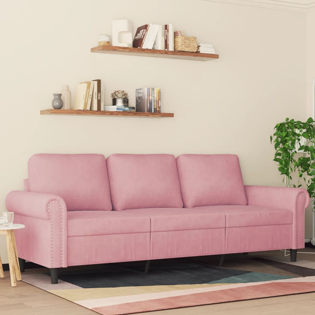 3-personers sofa 180 cm fløjl lyserød