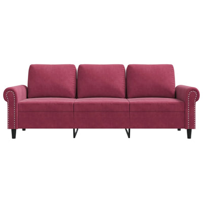 3-personers sofa 180 cm fløjl vinrød