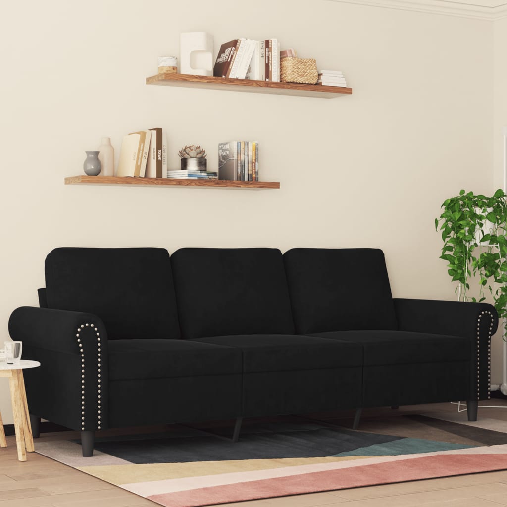 3-personers sofa 180 cm velour sort