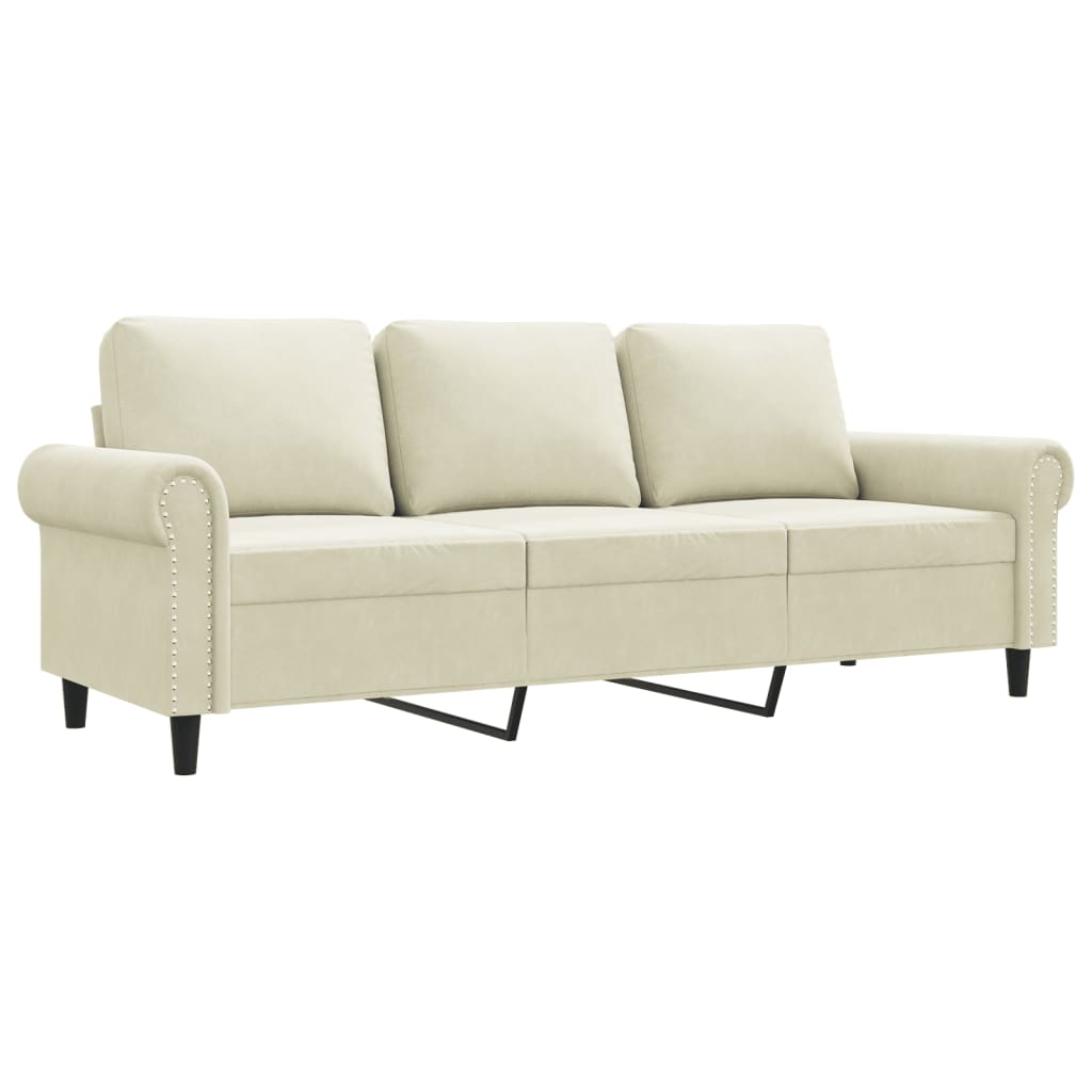 3-personers sofa 180 cm fløjl cremefarvet