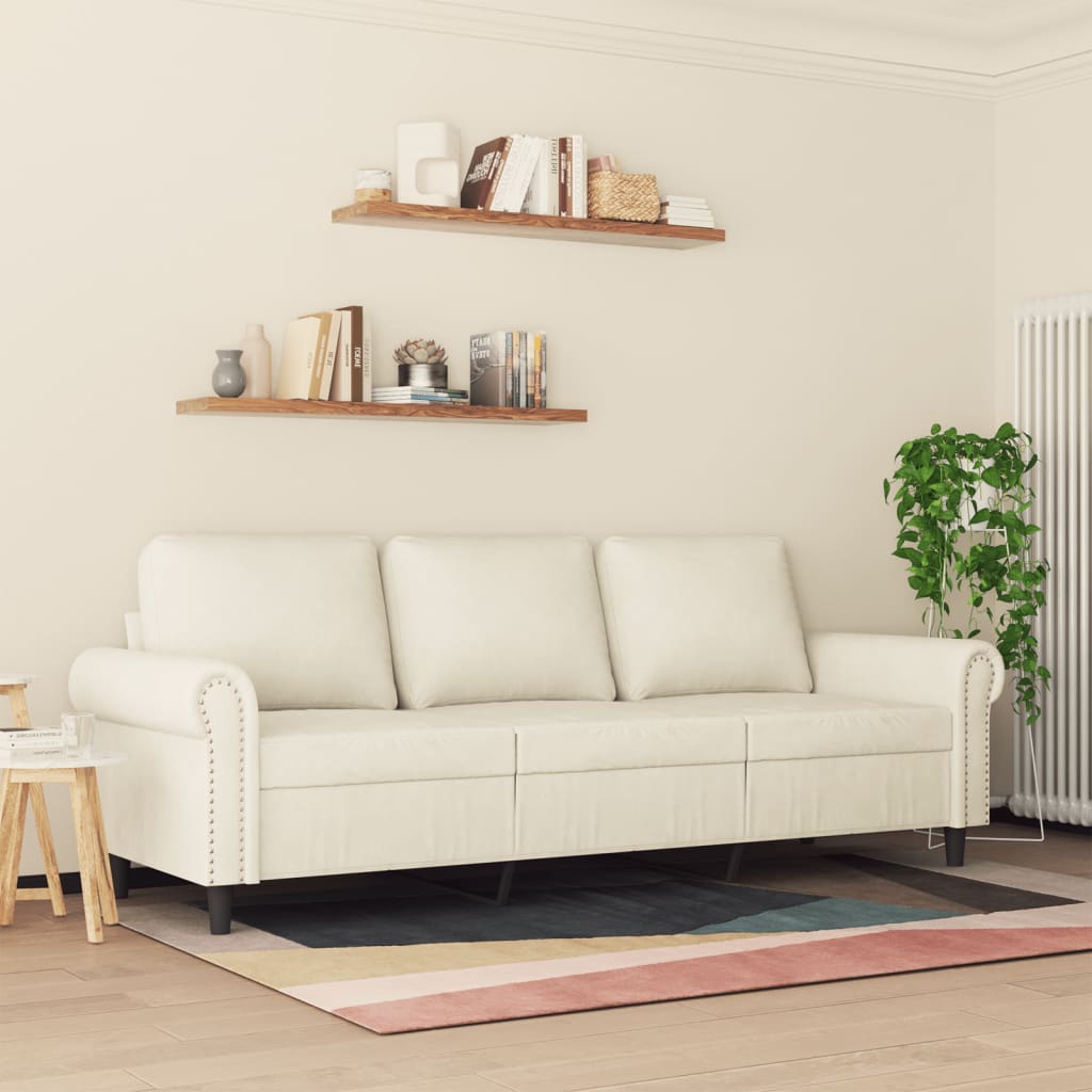 3-personers sofa 180 cm fløjl cremefarvet