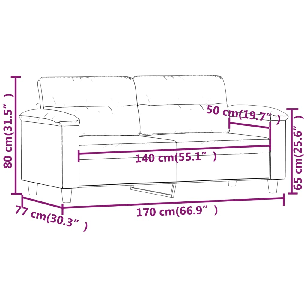 2-personers sofa 140 cm mikrofiberstof lysegrå