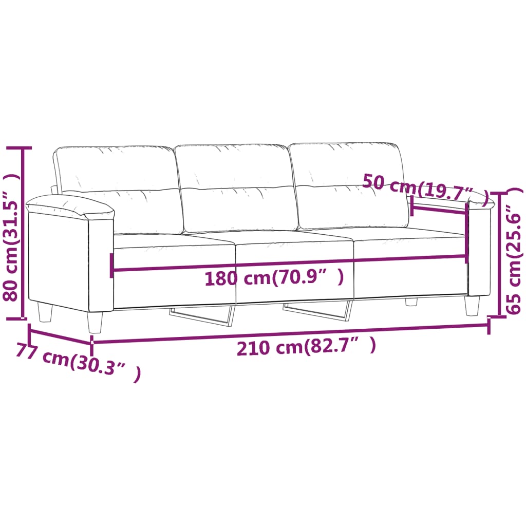 3-personers sofa 180 cm mikrofiberstof gråbrun