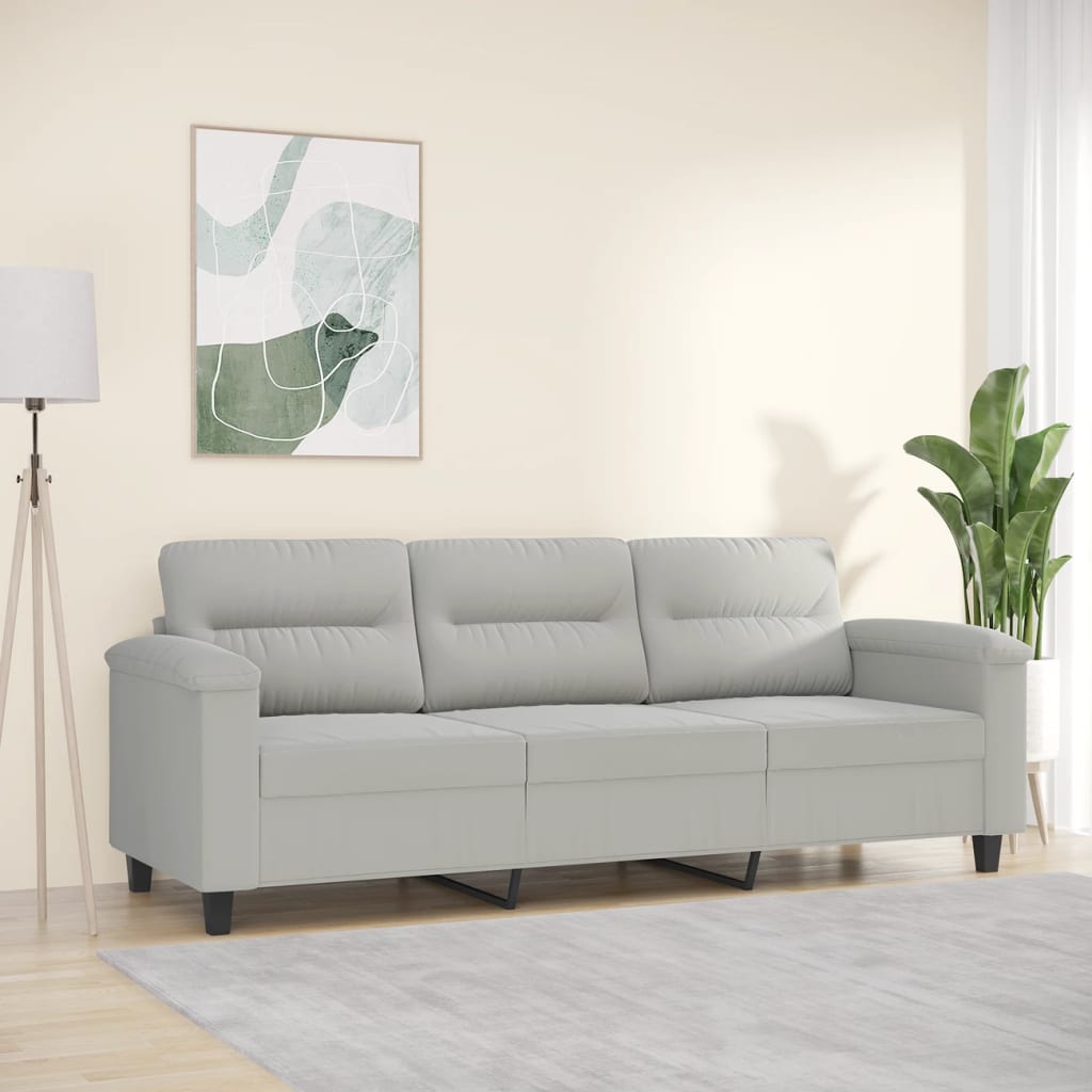 3-personers sofa 180 cm mikrofiberstof lysegrå