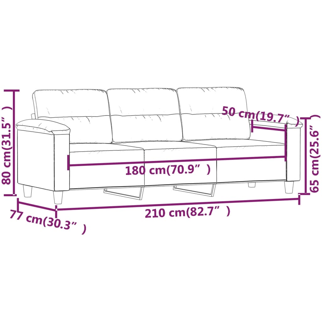 3-personers sofa 180 cm mikrofiberstof cremefarvet