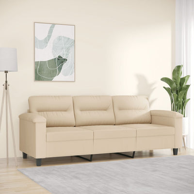 3-personers sofa 180 cm mikrofiberstof cremefarvet