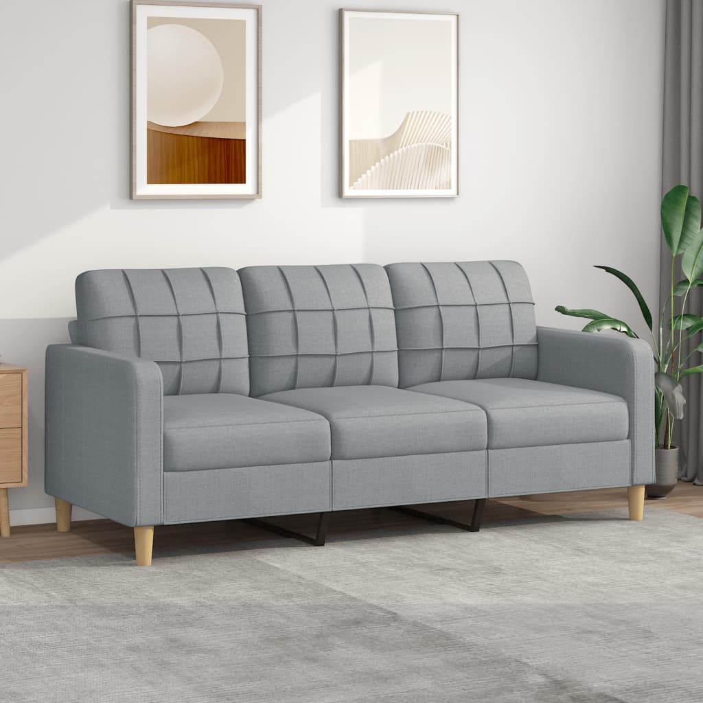 3-personers sofa 180 cm stof lysegrå