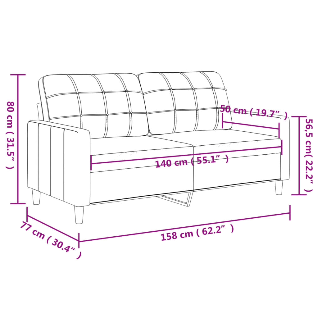 2-personers sofa 140 cm kunstlæder sort