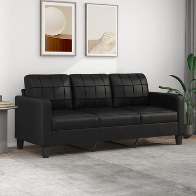 3-personers sofa 180 cm kunstlæder sort