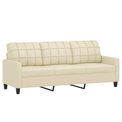 3-personers sofa 180 cm kunstlæder cremefarvet