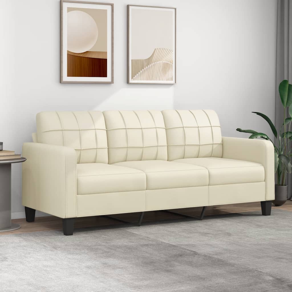 3-personers sofa 180 cm kunstlæder cremefarvet