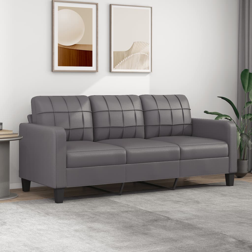 3-personers sofa 180 cm kunstlæder grå