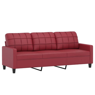 3-personers sofa 180 cm kunstlæder vinrød