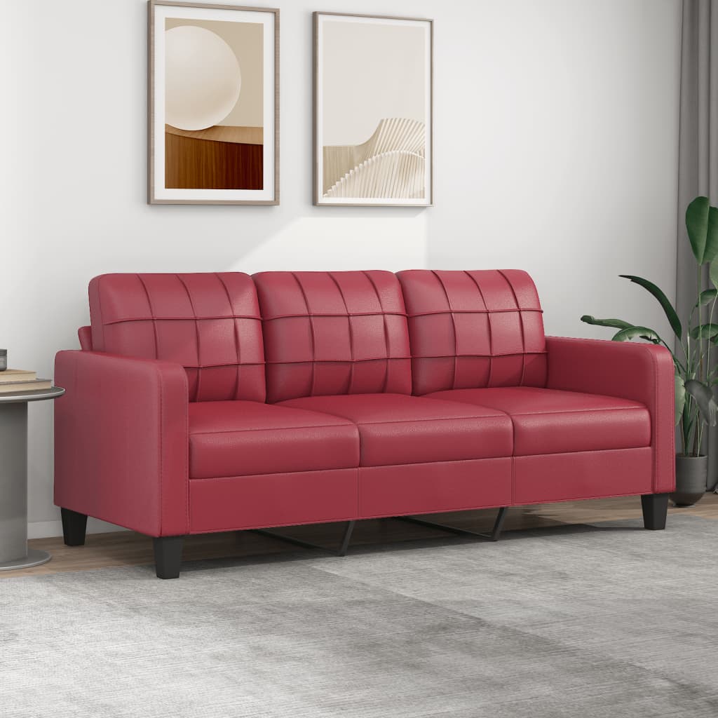 3-personers sofa 180 cm kunstlæder vinrød