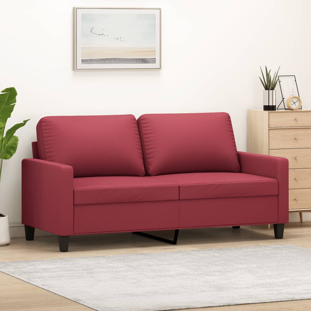 2-personers sofa 140 cm kunstlæder vinrød