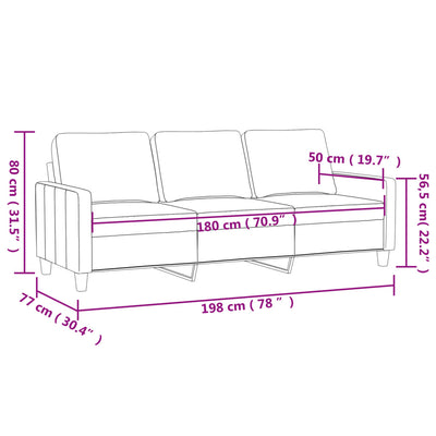 3-personers sofa 180 cm kunstlæder sort