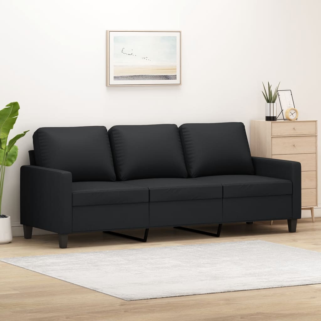 3-personers sofa 180 cm kunstlæder sort