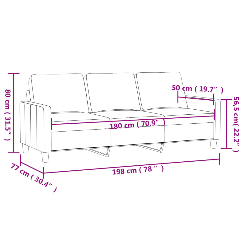 3-personers sofa 180 cm kunstlæder cremefarvet