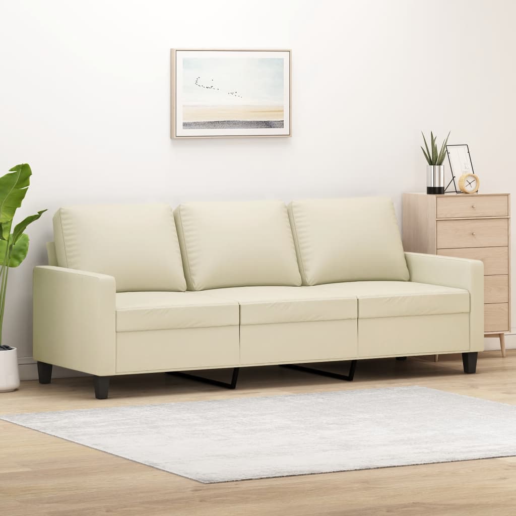 3-personers sofa 180 cm kunstlæder cremefarvet