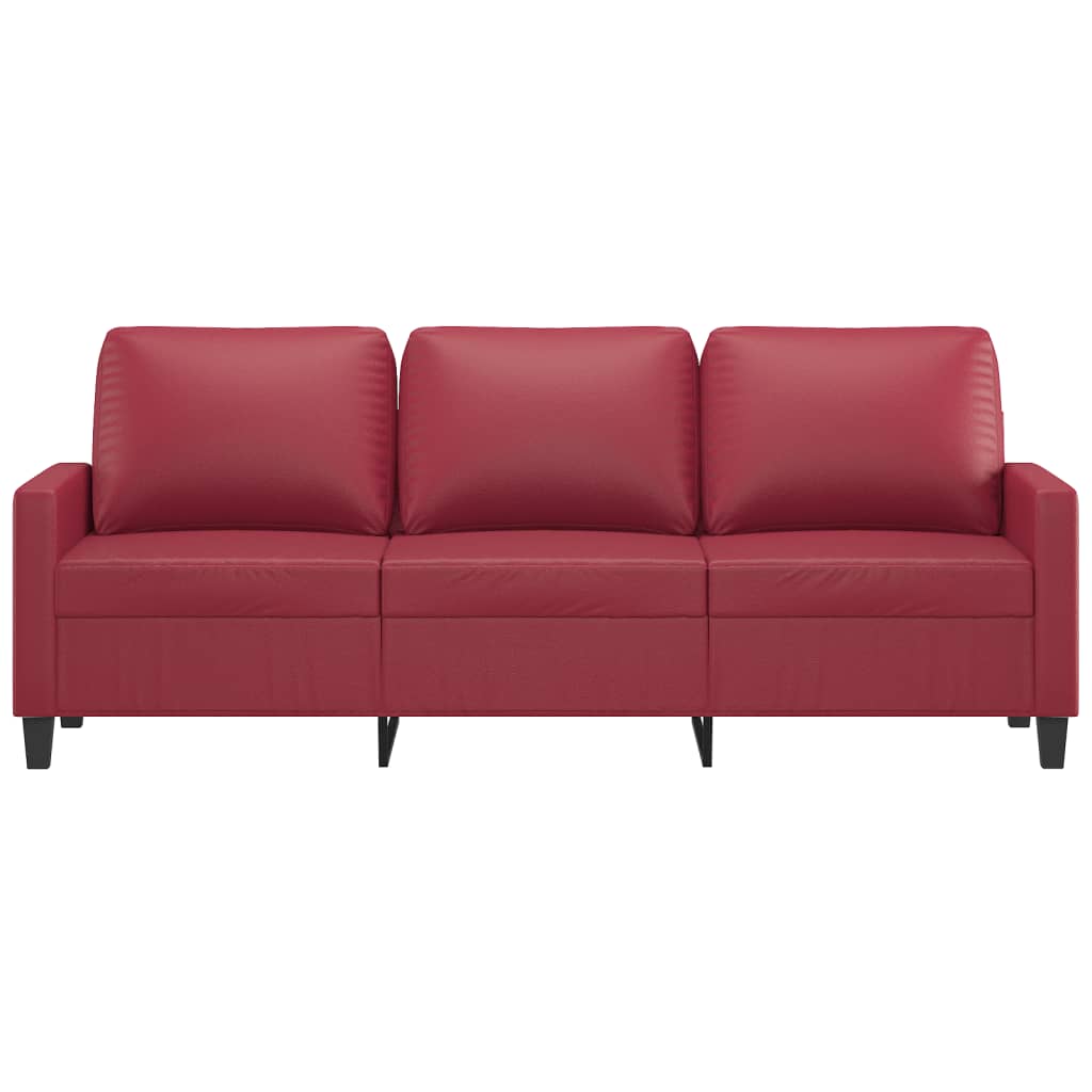 3-personers sofa 180 cm kunstlæder vinrød