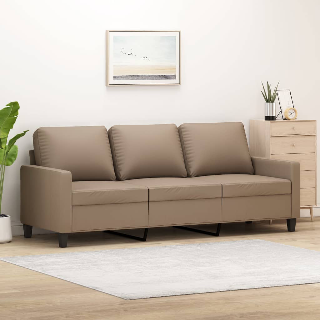 3-personers sofa 180 cm kunstlæder cappuccino