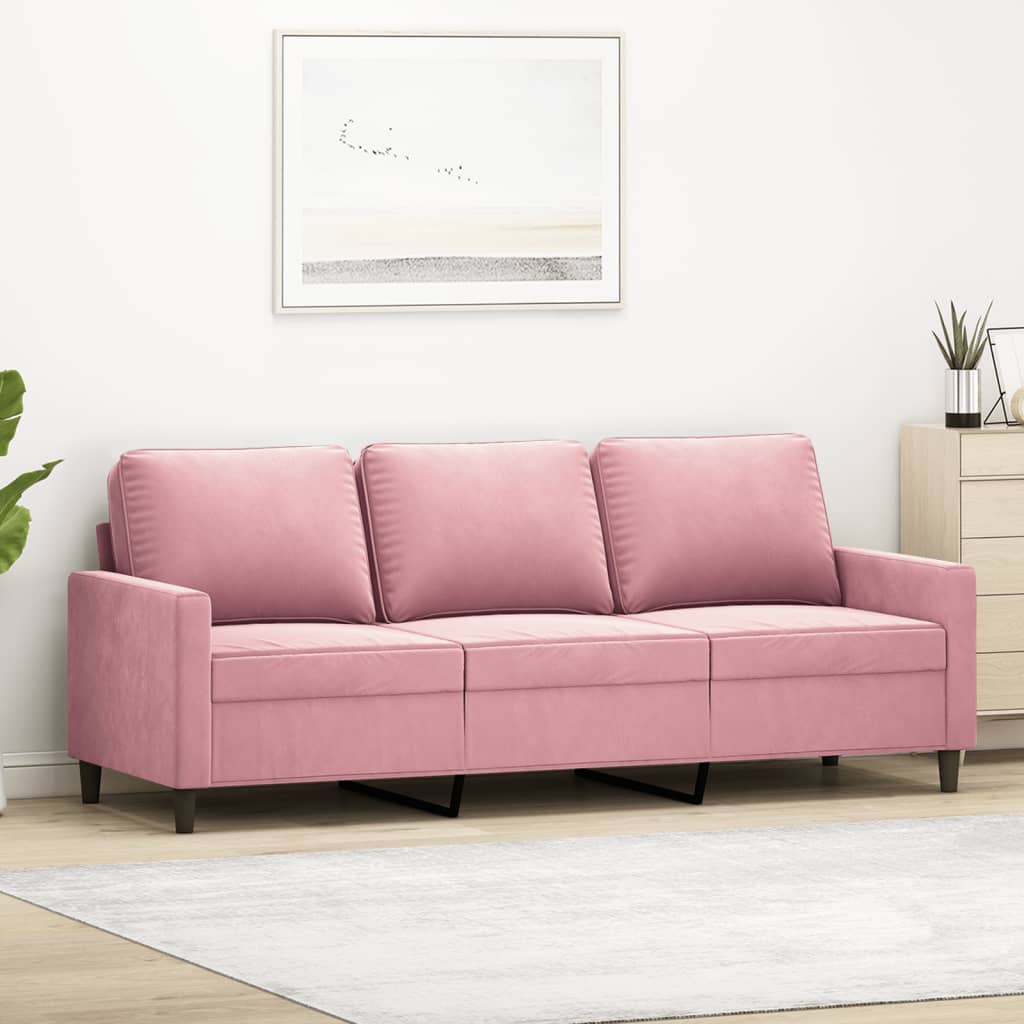 3-personers sofa 180 cm fløjl lyserød