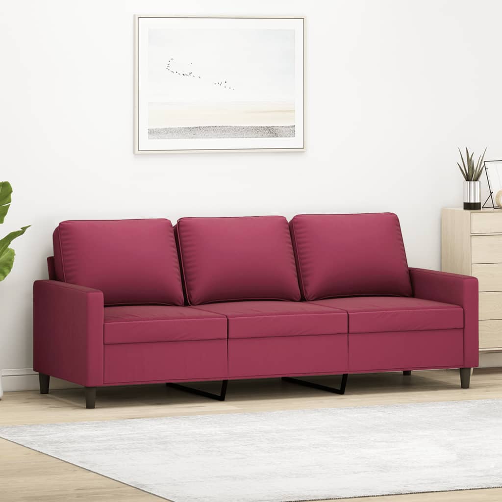 3-personers sofa 180 cm fløjl vinrød