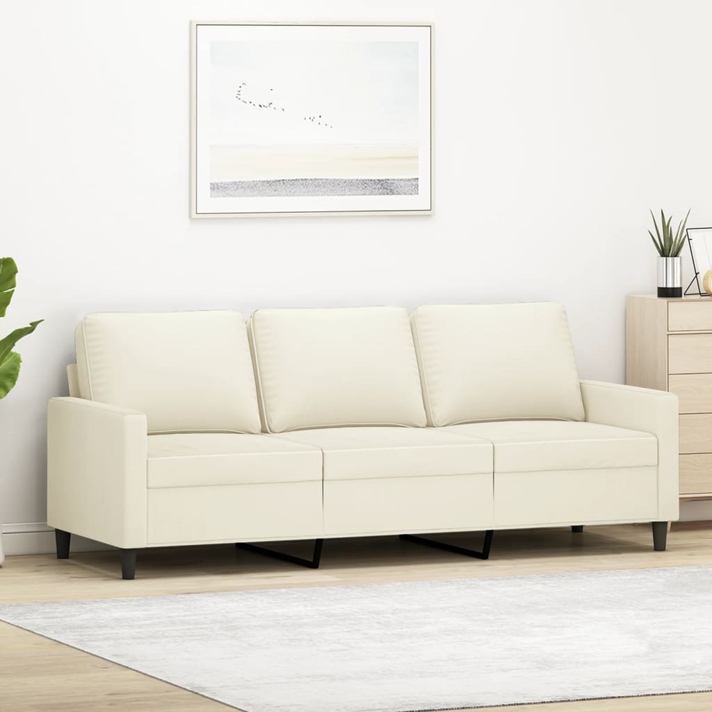 3-personers sofa 180 cm fløjl cremefarvet