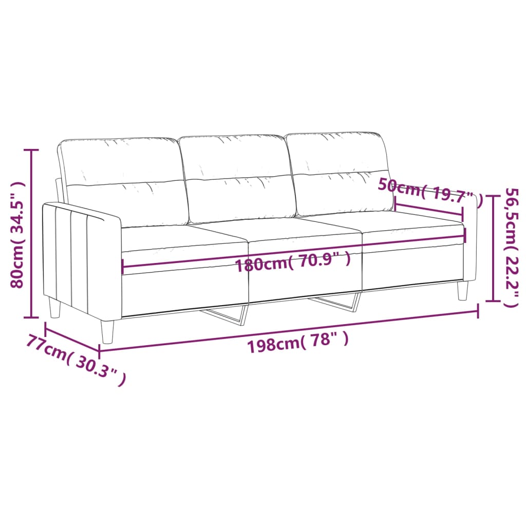 3-personers sofa 180 cm stof lysegrå