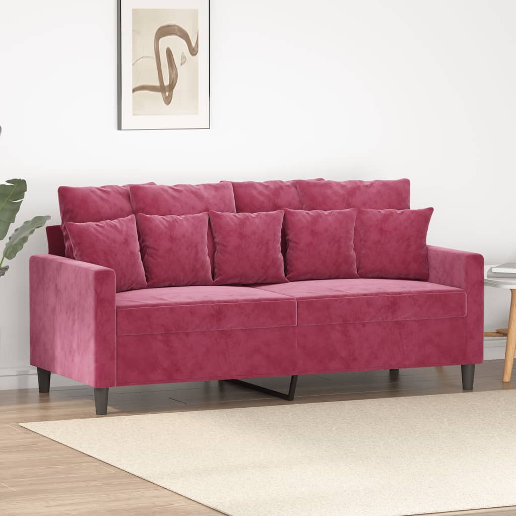 2-personers sofa 140 cm fløjl vinrød