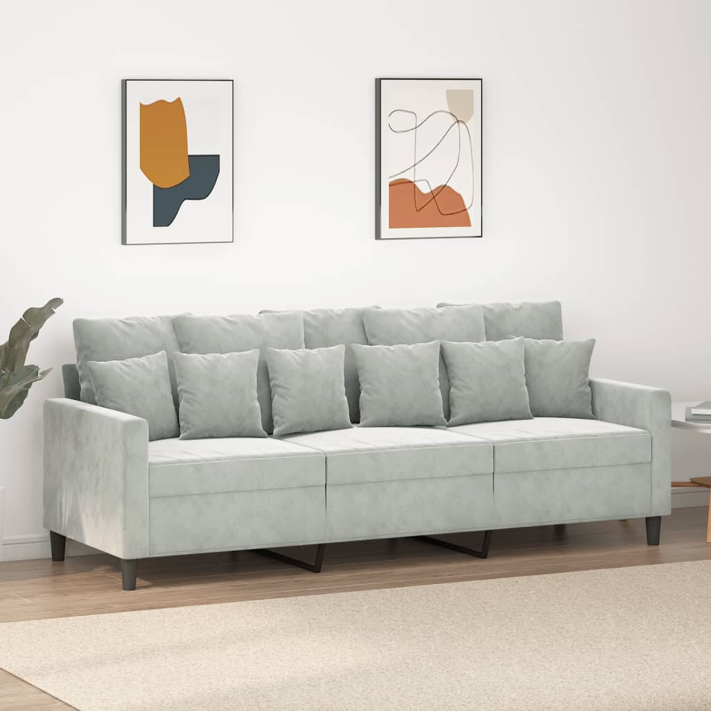 3-personers sofa 180 cm velour lysegrå