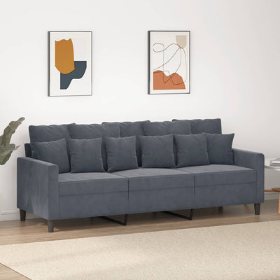 3-personers sofa 180 cm fløjl mørkegrå