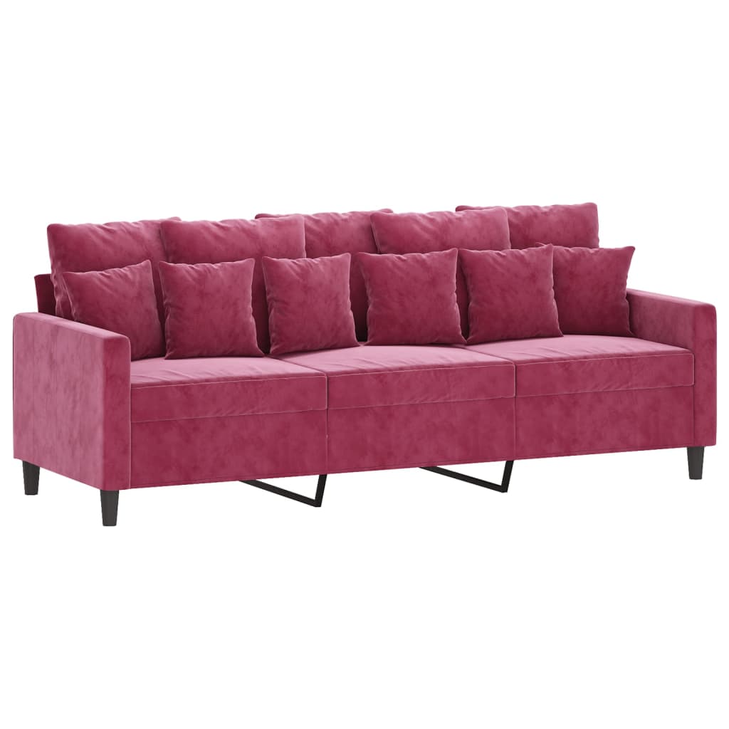 3-personers sofa 180 cm fløjl vinrød