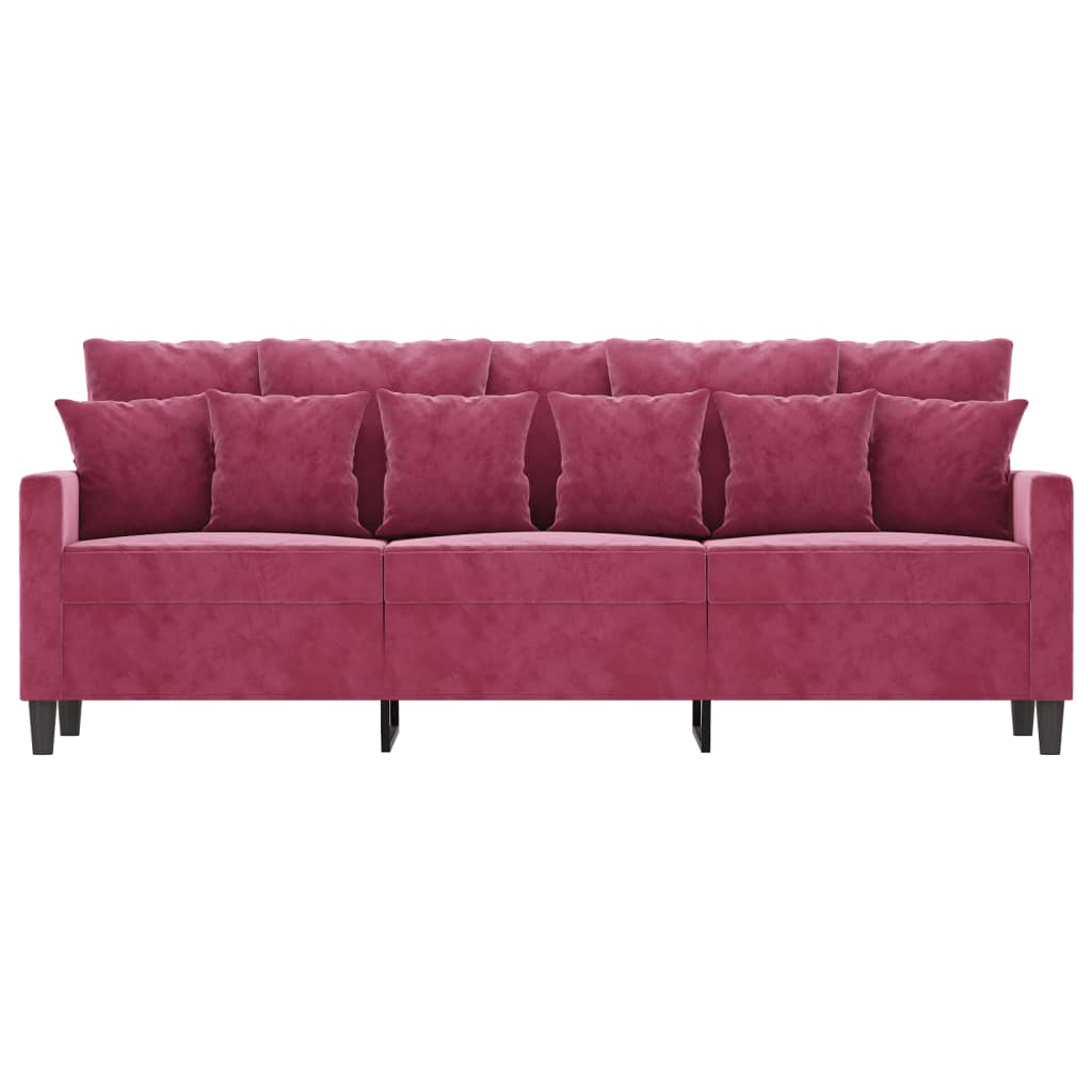 3-personers sofa 180 cm fløjl vinrød